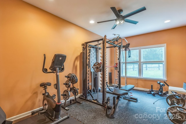 2100 Darian Way, Waxhaw, NC 28173 - exercise room with a ceiling fan and recessed lighting