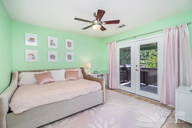 4725 Rounding Run Rd, Charlotte, NC 28277 - bedroom with french doors, access to outside, wood finished floors, and ceiling fan