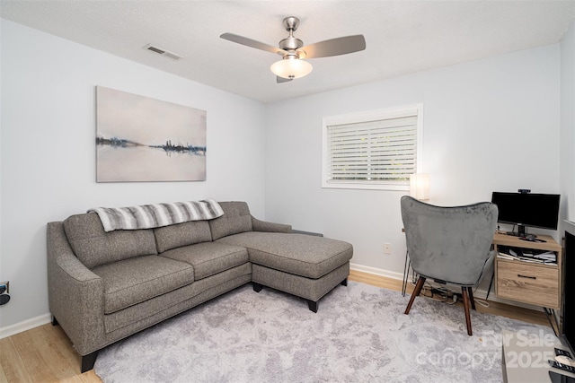 4725 Rounding Run Rd, Charlotte, NC 28277 - home office featuring light wood-type flooring and a ceiling fan