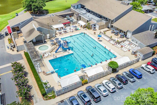 4725 Rounding Run Rd, Charlotte, NC 28277 - bird's eye view of a pool area and a local golf course