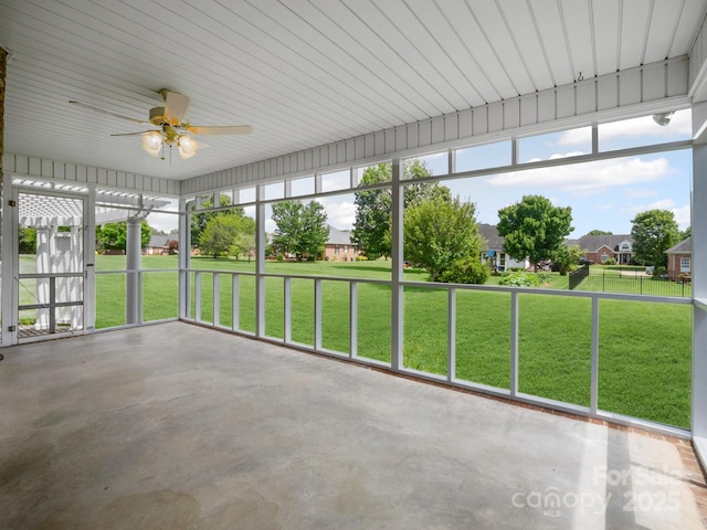 2872 Wheat Field Ct, Lincolnton, NC 28092 - unfurnished sunroom with a residential view and a ceiling fan