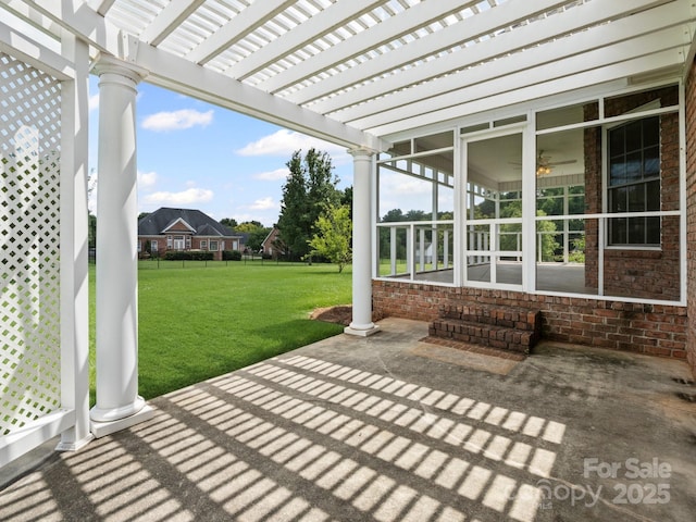 2872 Wheat Field Ct, Lincolnton, NC 28092 - view of patio featuring a pergola, a ceiling fan, and a sunroom