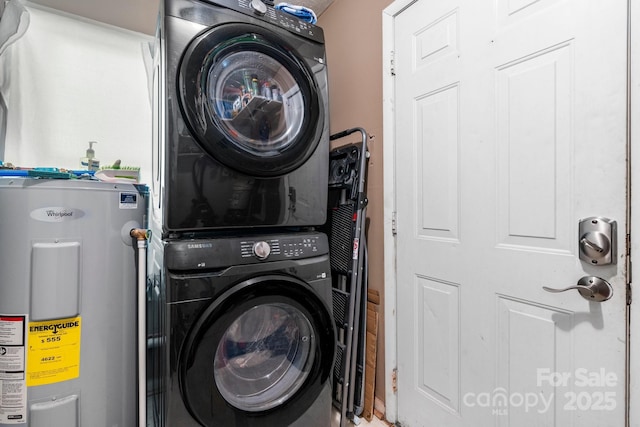 4006 Sol Mull St, Morganton, NC 28655 - laundry room featuring water heater and stacked washer / drying machine