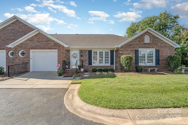 1610 Union Rd Unit 1610B, Gastonia, NC 28054 - view of front of property featuring brick siding, concrete driveway, an attached garage, a front yard, and a shingled roof