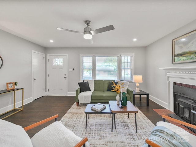 6401 Montpelier Rd, Charlotte, NC 28210 - living room featuring wood finished floors, a ceiling fan, and recessed lighting