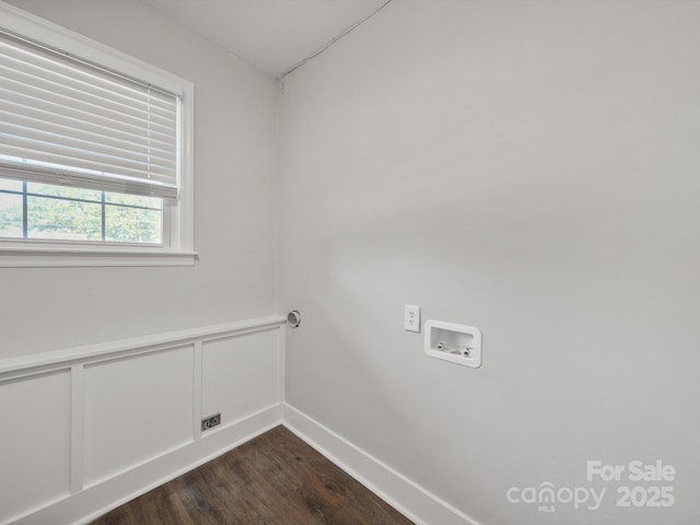 6401 Montpelier Rd, Charlotte, NC 28210 - laundry area with dark wood-style flooring and hookup for a washing machine