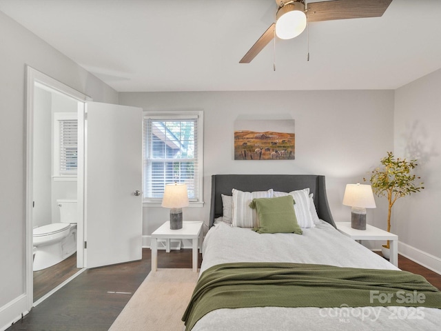 6401 Montpelier Rd, Charlotte, NC 28210 - bedroom with wood finished floors, ensuite bath, and ceiling fan