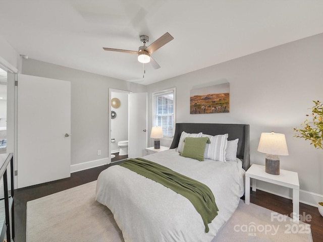 6401 Montpelier Rd, Charlotte, NC 28210 - bedroom with wood finished floors, ensuite bath, and ceiling fan