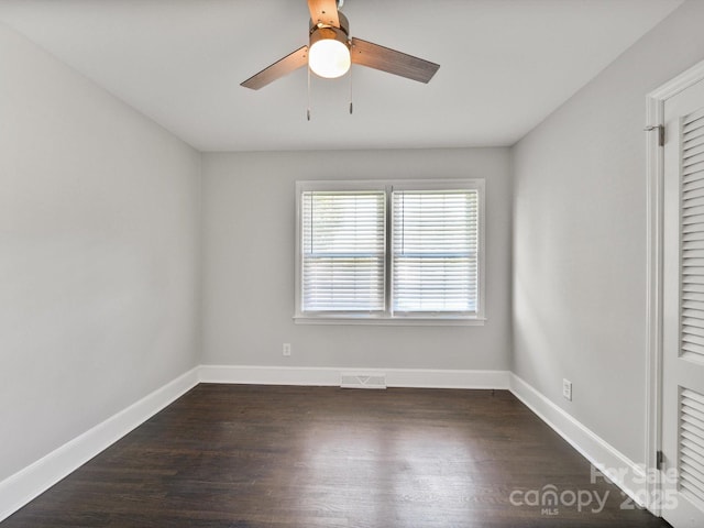 6401 Montpelier Rd, Charlotte, NC 28210 - unfurnished bedroom featuring dark wood-style floors and ceiling fan