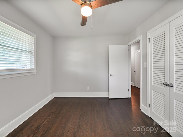 6401 Montpelier Rd, Charlotte, NC 28210 - unfurnished bedroom with dark wood-style floors, a closet, and ceiling fan