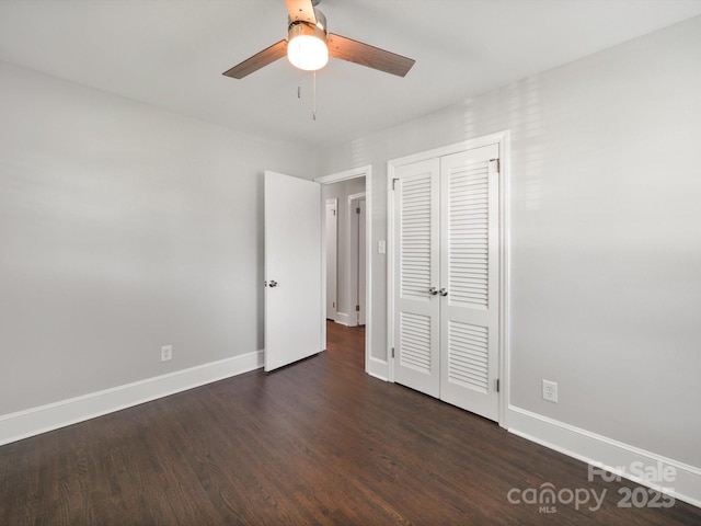 6401 Montpelier Rd, Charlotte, NC 28210 - unfurnished bedroom featuring dark wood-type flooring, a closet, and ceiling fan