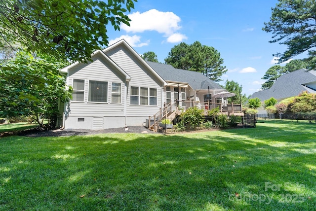 347 Bayberry Creek Cir, Mooresville, NC 28117 - rear view of house with a wooden deck, stairs, and crawl space