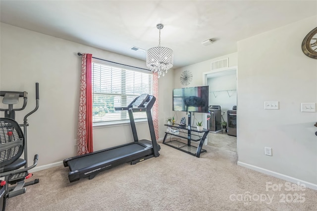 1012 Leland Dr, Wesley Chapel, NC 28104 - exercise area featuring a chandelier and carpet