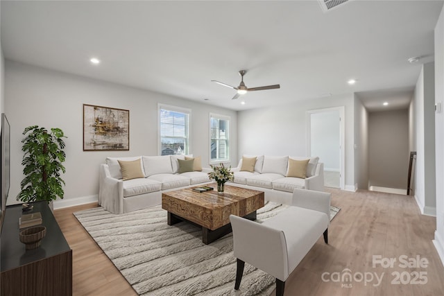 416 Balboa St, Matthews, NC 28104 - living area with ceiling fan, light wood-type flooring, and recessed lighting