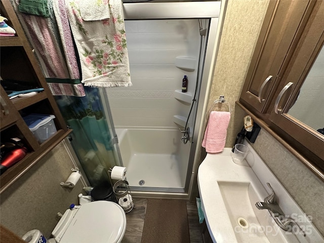 104 Cardinal Dr, New London, NC 28127 - bathroom featuring a shower stall and vanity