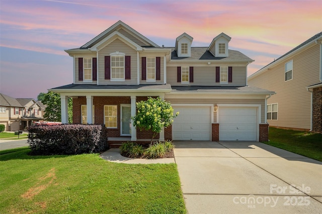 124 Glade Valley Ave, Mooresville, NC 28117 - view of front of property featuring brick siding, an attached garage, a porch, a yard, and concrete driveway