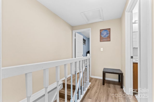 9606 Vinca Cir Unit E, Charlotte, NC 28213 - hallway with light wood-type flooring and attic access