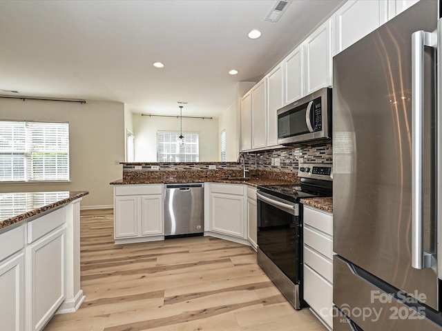 12131 Honor Guard Ave, Charlotte, NC 28277 - kitchen with stainless steel appliances, a peninsula, plenty of natural light, light wood finished floors, and recessed lighting