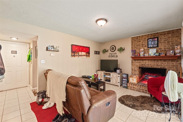 11069 Running Ridge Rd, Charlotte, NC 28226 - tiled living room with a textured ceiling and a fireplace