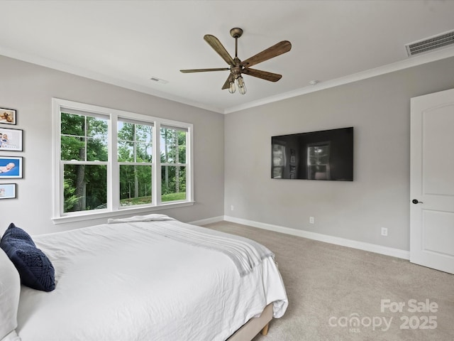 822 River Oaks Ln, Charlotte, NC 28226 - carpeted bedroom with crown molding and ceiling fan