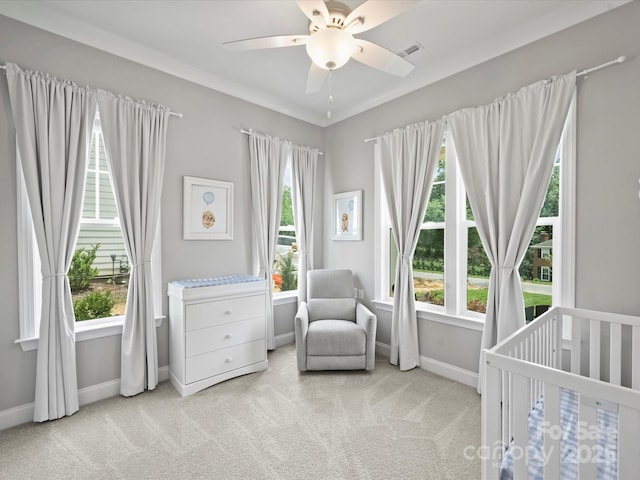822 River Oaks Ln, Charlotte, NC 28226 - bedroom featuring carpet floors, a crib, and a ceiling fan