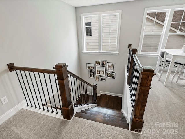 822 River Oaks Ln, Charlotte, NC 28226 - staircase featuring carpet and baseboards