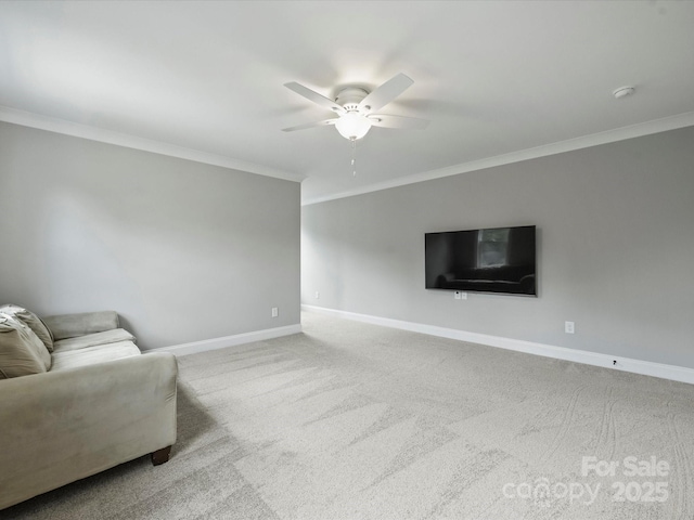 822 River Oaks Ln, Charlotte, NC 28226 - living room featuring ceiling fan, crown molding, and carpet