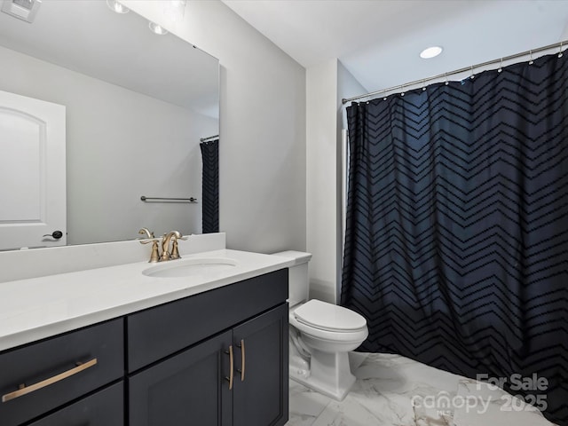 822 River Oaks Ln, Charlotte, NC 28226 - full bathroom with marble look tiles, vanity, and a shower with shower curtain