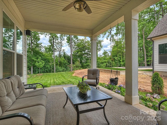 822 River Oaks Ln, Charlotte, NC 28226 - view of patio with ceiling fan and view of scattered trees
