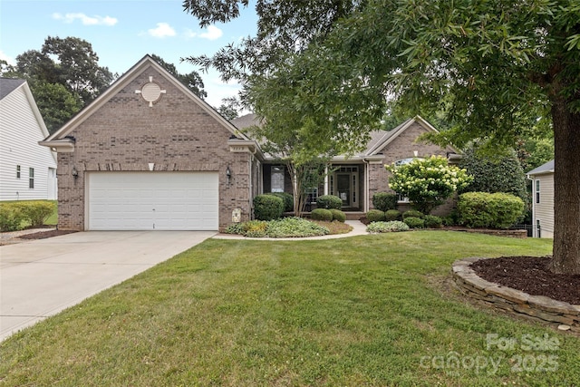1119 Williamstown Rd, Matthews, NC 28105 - view of front of property featuring brick siding, concrete driveway, a front yard, and an attached garage