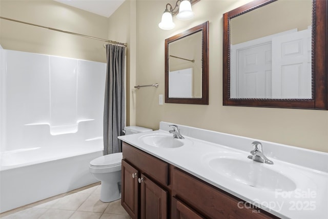 1119 Williamstown Rd, Matthews, NC 28105 - bathroom featuring double vanity, shower / bath combo, and tile patterned floors