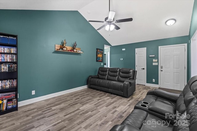 124 Turning Leaf Ln, Statesville, NC 28677 - living area with a ceiling fan, wood finished floors, and high vaulted ceiling