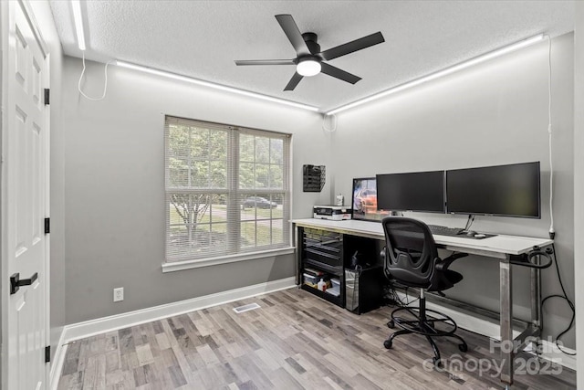 124 Turning Leaf Ln, Statesville, NC 28677 - home office with wood finished floors, ceiling fan, and a textured ceiling