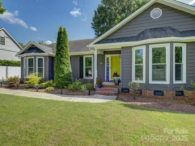 116 Hallett St, Fort Mill, SC 29715 - view of front facade with crawl space, a front yard, and roof with shingles