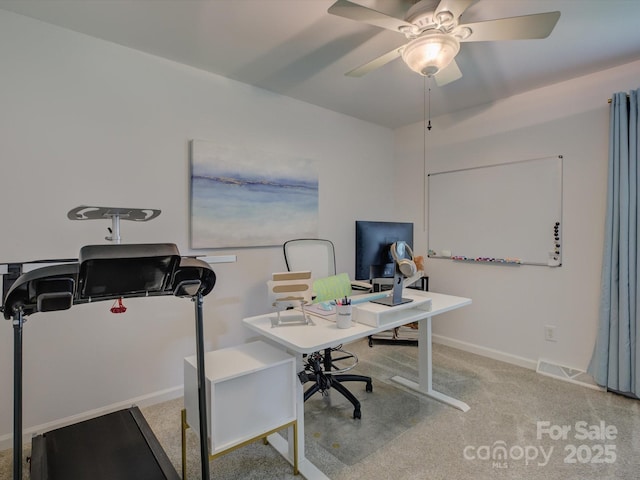 116 Hallett St, Fort Mill, SC 29715 - carpeted home office featuring a ceiling fan and baseboards