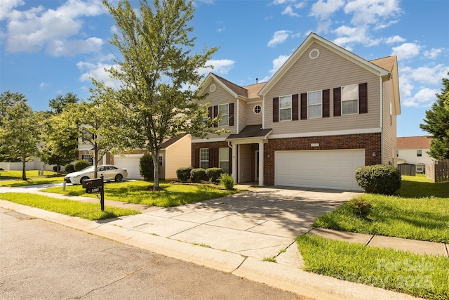 5307 Ayers Orchard Way, Charlotte, NC 28227 - view of front of property featuring a garage, brick siding, driveway, and a front yard