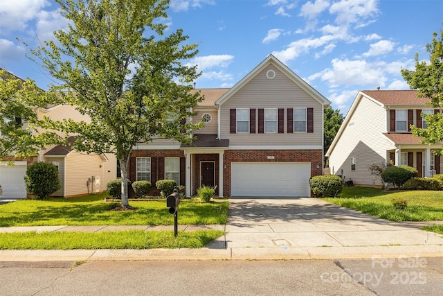 5307 Ayers Orchard Way, Charlotte, NC 28227 - traditional-style home with brick siding, driveway, a garage, and a front yard
