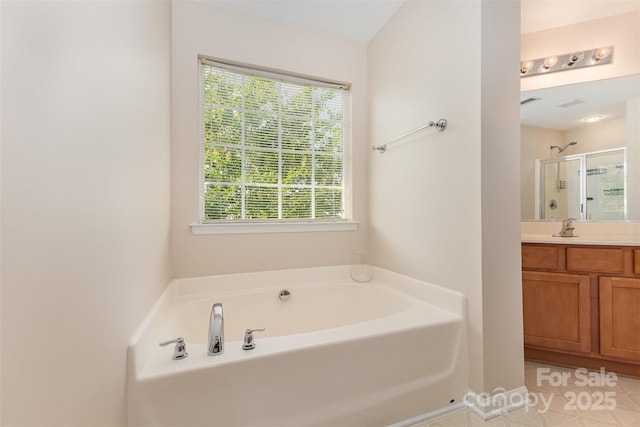 5307 Ayers Orchard Way, Charlotte, NC 28227 - full bath featuring a stall shower, a bath, and vanity