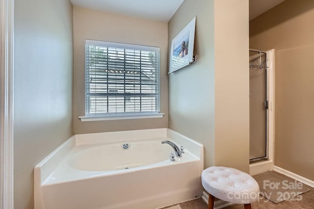 10132 Caldwell Depot Rd, Cornelius, NC 28031 - bathroom with a bath and an enclosed shower