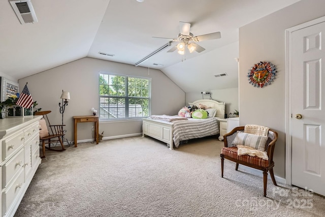 10132 Caldwell Depot Rd, Cornelius, NC 28031 - bedroom featuring light colored carpet, lofted ceiling, and a ceiling fan