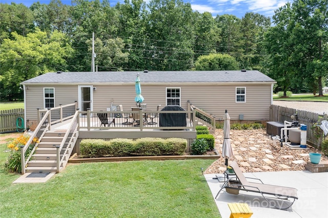 1489 L R Schronce Ln, Iron Station, NC 28080 - rear view of property with a deck and stairs