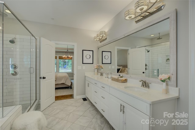 17537 Caddy Ct, Charlotte, NC 28278 - ensuite bathroom with a stall shower and double vanity