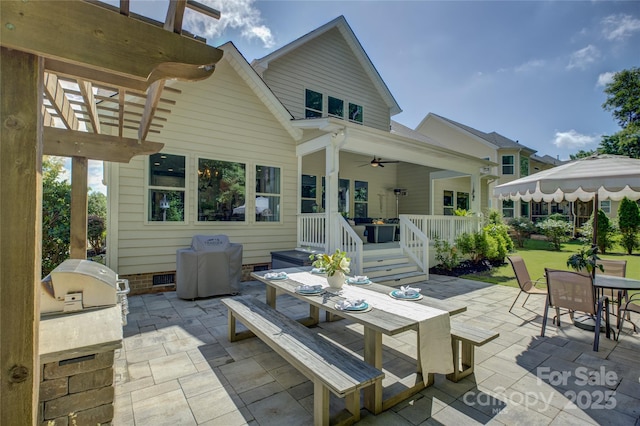 17537 Caddy Ct, Charlotte, NC 28278 - view of patio with outdoor dining space, ceiling fan, and area for grilling