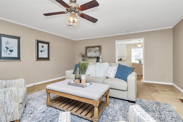 3304 Chilham Pl, Charlotte, NC 28226 - living room featuring crown molding and ceiling fan