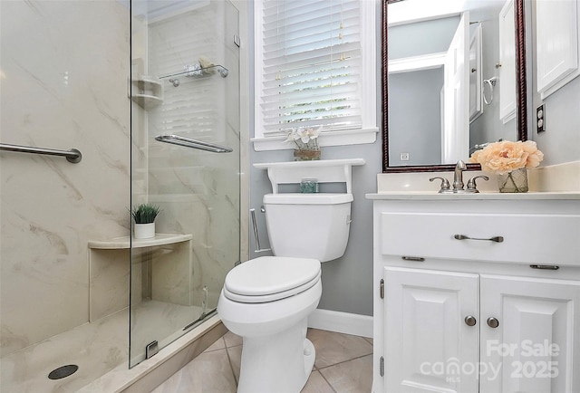 3304 Chilham Pl, Charlotte, NC 28226 - bathroom with vanity, a shower stall, and tile patterned floors