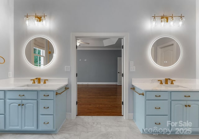 4536 Rustling Woods Dr, Denver, NC 28037 - bathroom featuring marble finish flooring and two vanities