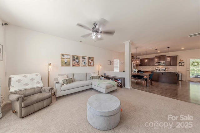 4113 Bent Green Ln, Monroe, NC 28112 - carpeted living area featuring ceiling fan