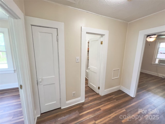 413 Forest Pl NW, Lenoir, NC 28645 - corridor featuring dark wood-style floors and a textured ceiling