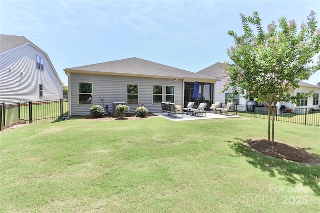 9541 Festival Way, Charlotte, NC 28215 - rear view of house featuring a fenced backyard, a patio area, and an outdoor living space