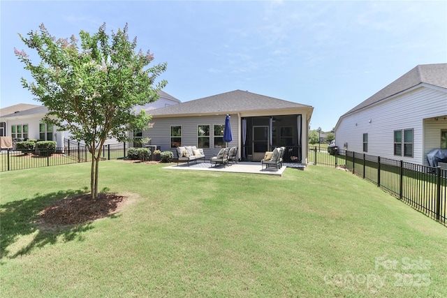9541 Festival Way, Charlotte, NC 28215 - rear view of house with a patio area, a fenced backyard, and a sunroom